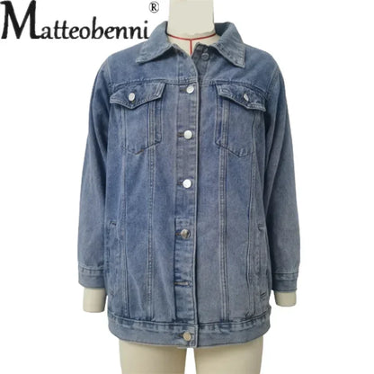 Vintage Denim Jacket Women Autumn Winter Loose Lapel Single-breasted Cardigan Coat Ladies Fashion Casual Commuter Outerwear 2024