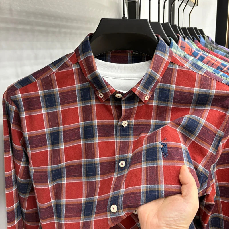 Luxury Brand Embroidery 100% Cotton Long Sleeved Shirt Men's New Shirt Men's Casual Loose Top Business Men