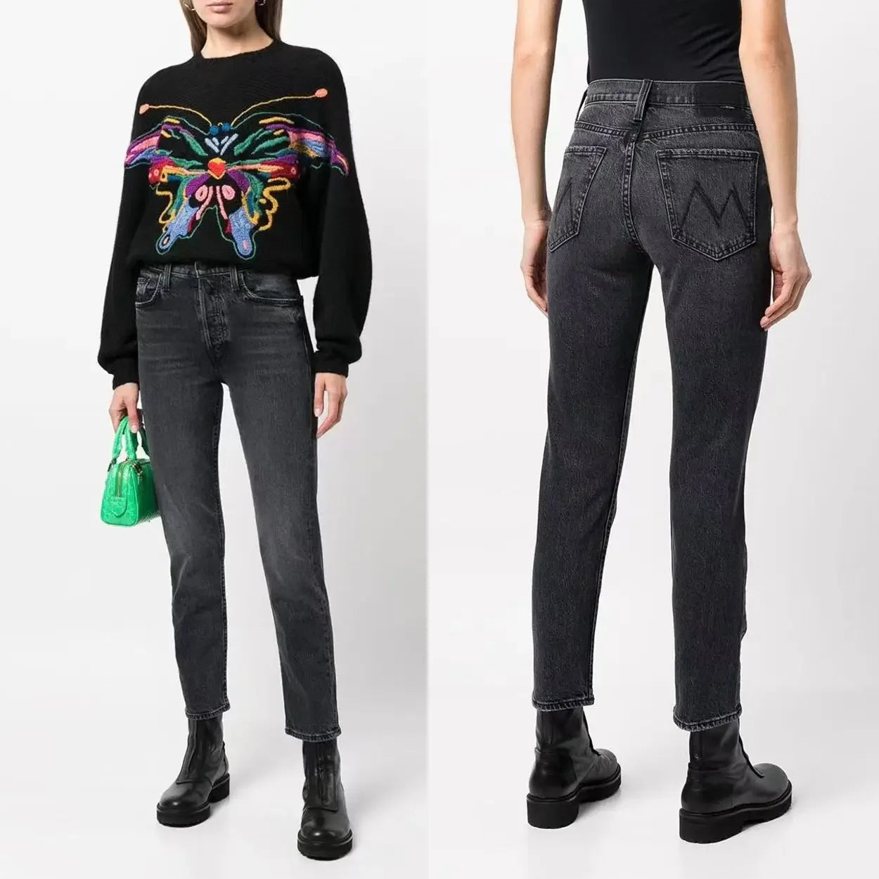 Women classic stretch straight jeans fashion casual denim pants