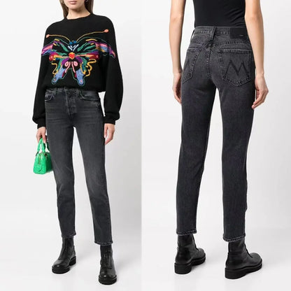 Women classic stretch straight jeans fashion casual denim pants