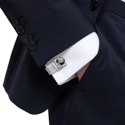 HAWSON Birthstone Crystal Cufflinks for Men Silver Luxury with Chain Wedding Birthday Christmas Gift