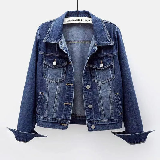 Womens Slim Short Denim Jacket Washed Casual Long Sleeve Fashion Coat Spring Autumn