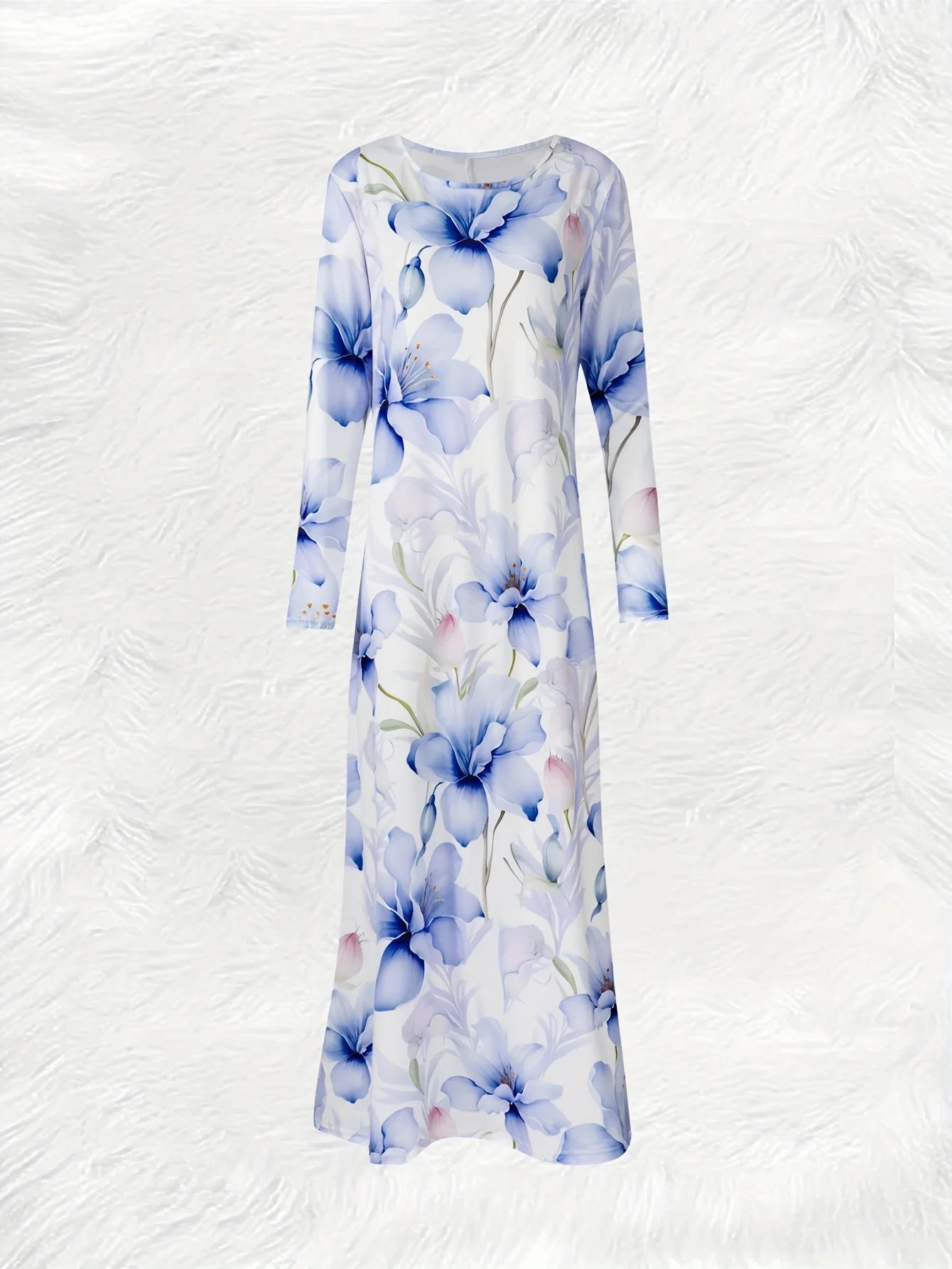 Printed Design casual style Blue Floral Pattern Print Dress women's dress