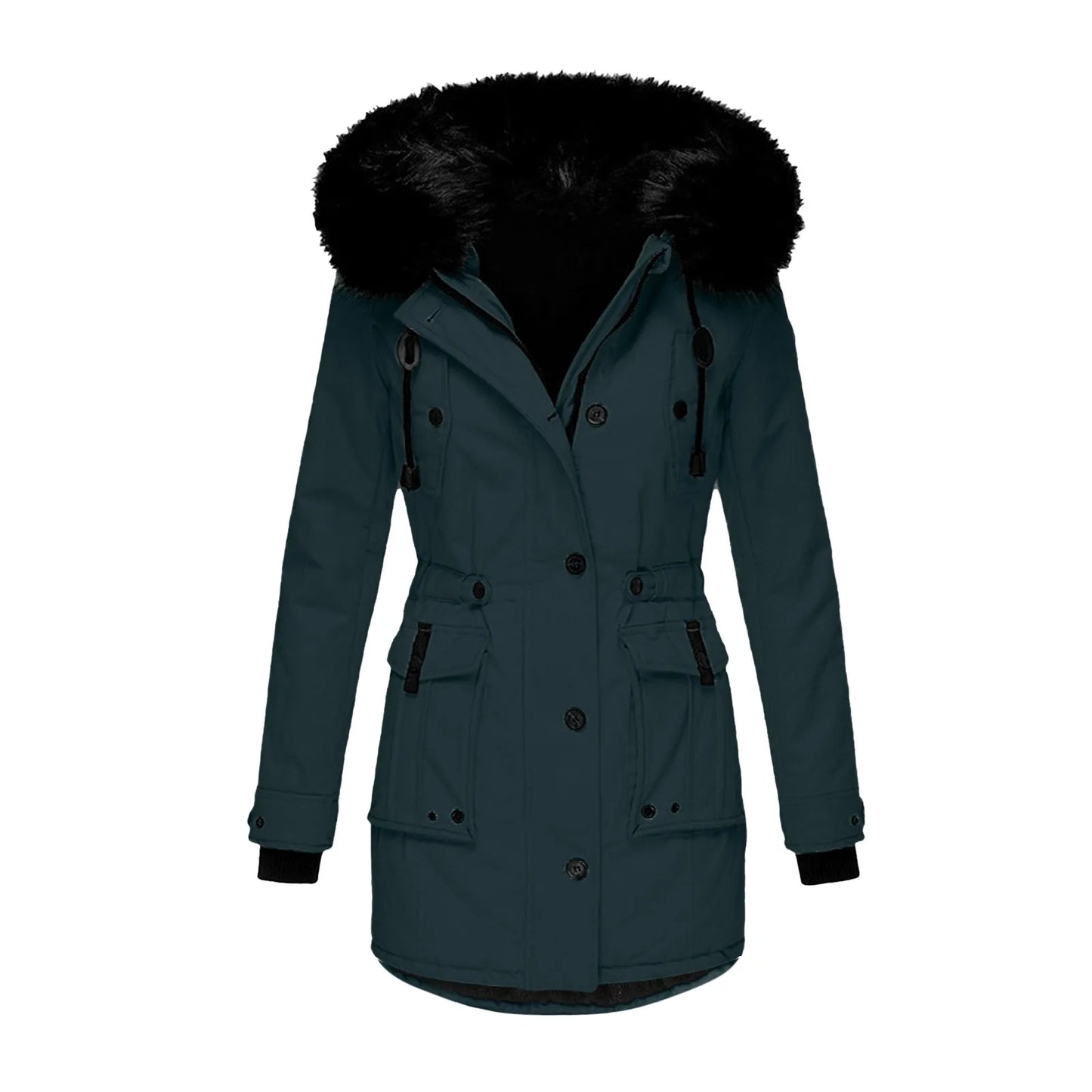 Winter Coats Lapel Collar Long Sleeve Jacket Coats Plus Size Casual Women Jacket Warm Hooded Thick Padded Outerwear Jackets