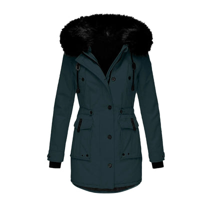 Winter Coats Lapel Collar Long Sleeve Jacket Coats Plus Size Casual Women Jacket Warm Hooded Thick Padded Outerwear Jackets