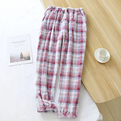 Pajama Pants Women's Autumn and Winter Trousers Couple Warm Pants Thickened Loose Warm Beam Feet Flannel Men's Home Pants