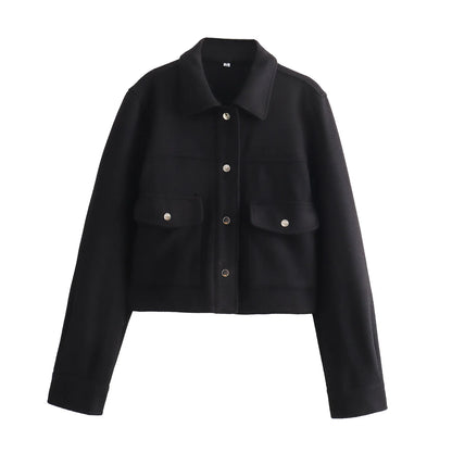 HH Jackets For Womens Autumn Fashion Solid Front Pockets Button Long Sleeve Jacket Elegant Woman Casual Outerwear Coat