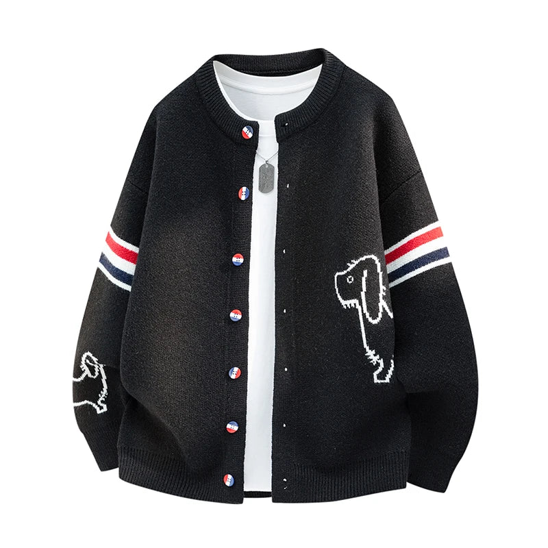 Couple Style Long-Sleeved Cardigan Knitwear Round Neck Button Striped Design High Quality Stamp Casual Fashion Keep Warm Coat