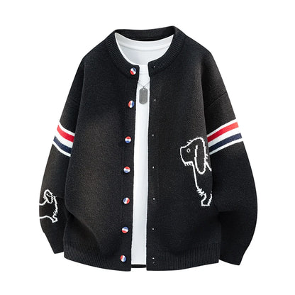 Couple Style Long-Sleeved Cardigan Knitwear Round Neck Button Striped Design High Quality Stamp Casual Fashion Keep Warm Coat