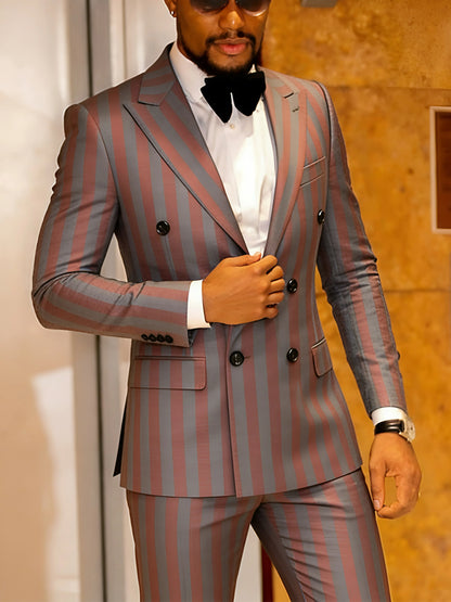 Men's Jacquard 2 Piece Suits Slim Fit Double Breasted Suit Jacket Pants Set Casual Wedding Casual Business