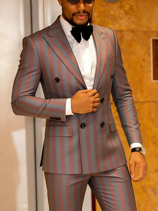Men's Jacquard 2 Piece Suits Slim Fit Double Breasted Suit Jacket Pants Set Casual Wedding Casual Business