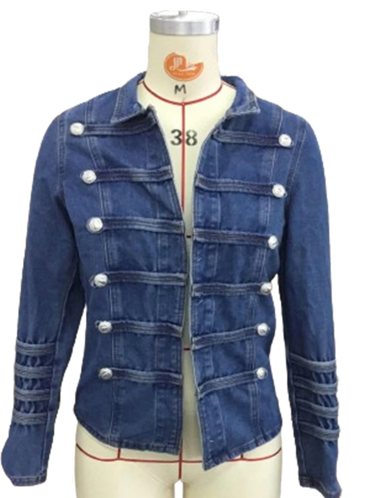 Vintage Button Denim Jacket for Women Stand Collar Spring Winter Slim Casual Retro Jeans Outerwear Harajuku Denim Coat 2024