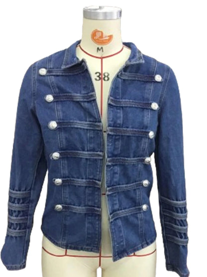 Vintage Button Denim Jacket for Women Stand Collar Spring Winter Slim Casual Retro Jeans Outerwear Harajuku Denim Coat 2024