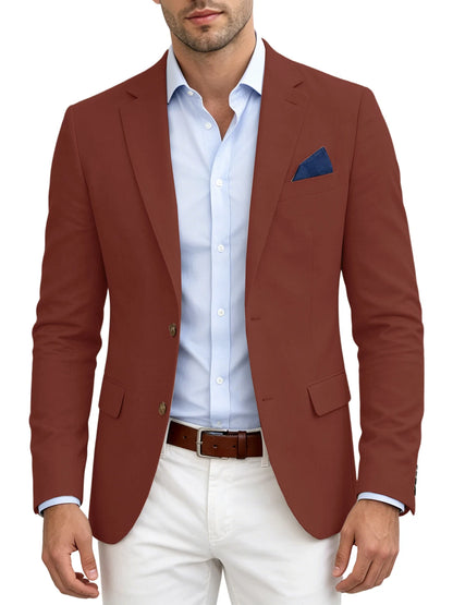 Men's Linen Blend Blazer Notched Lapel Two Button Breathable Suit Jacket For Business Casual Wedding Daily Wear