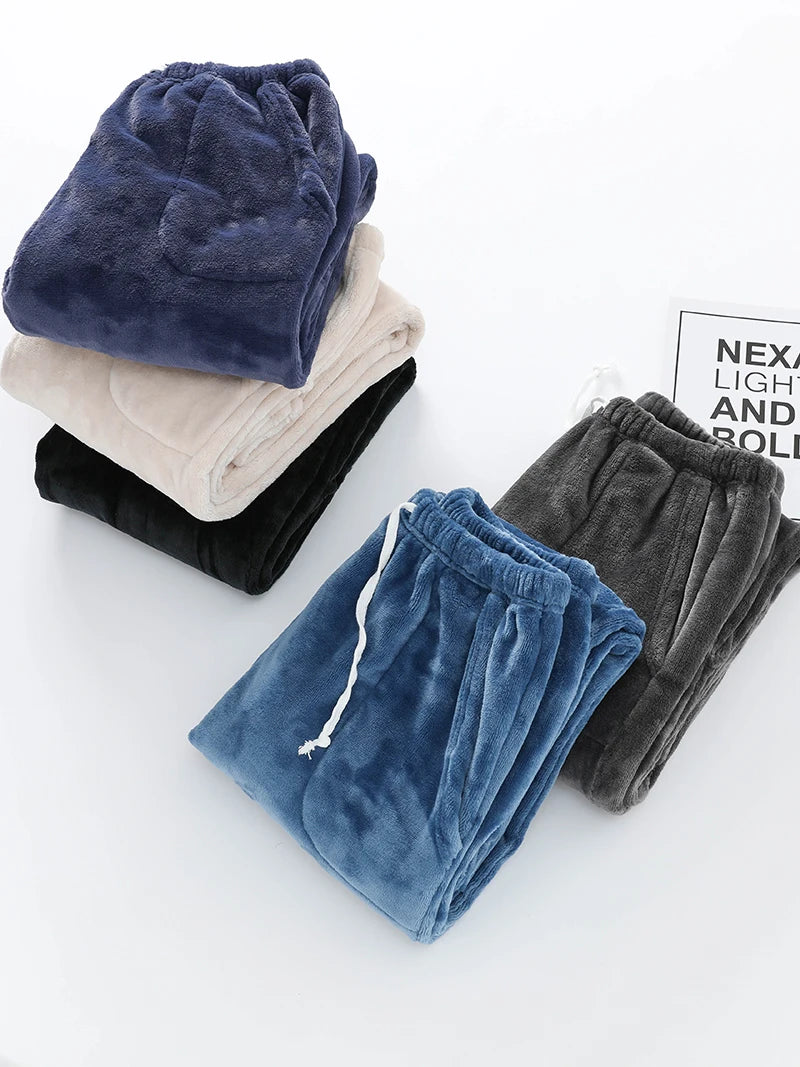 Men's Thickened Flannel Sleep Pants Winter Warm Double-sided Fleece Loose Large Size Long Pants Coral Fleece Home Pants Outdo...