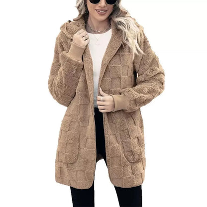 Autumn Winter Women Hooded Plush Velvet Jacket cardigan coats Oversized