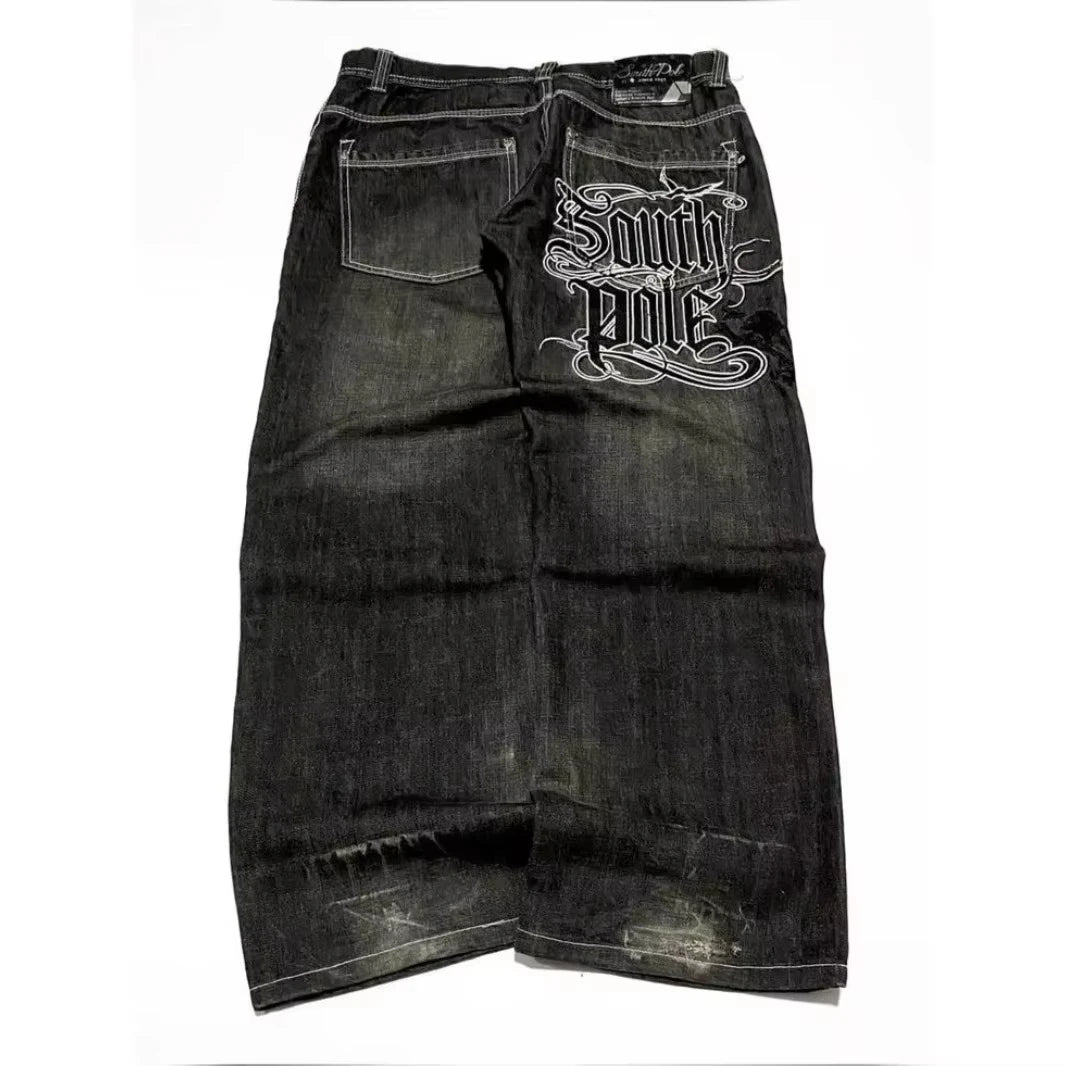 American Y2K Street Trend Letter Embroidered Loose Jeans Men Harajuku New Hip Hop Oversized Wide-leg Pants