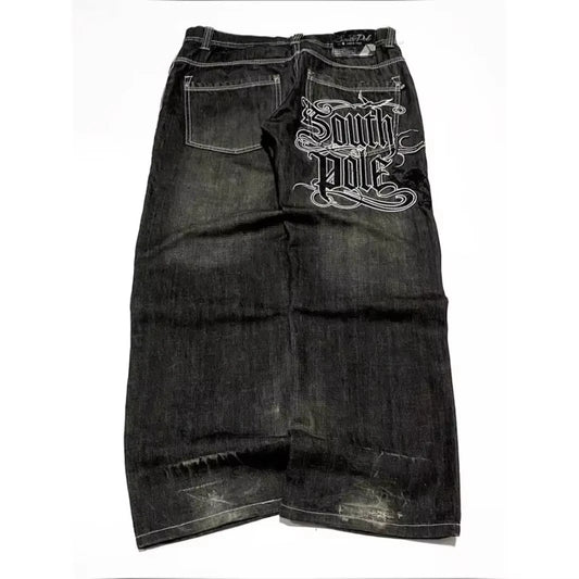 American Y2K Street Trend Letter Embroidered Loose Jeans Men Harajuku New Hip Hop Oversized Wide-leg Pants