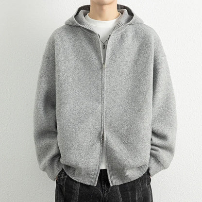 Legible Autumn Winter Casual Sweaters Men Solid Color Hooded Sweatercoats Male Loose Zip-up Knitted Cardigan Man