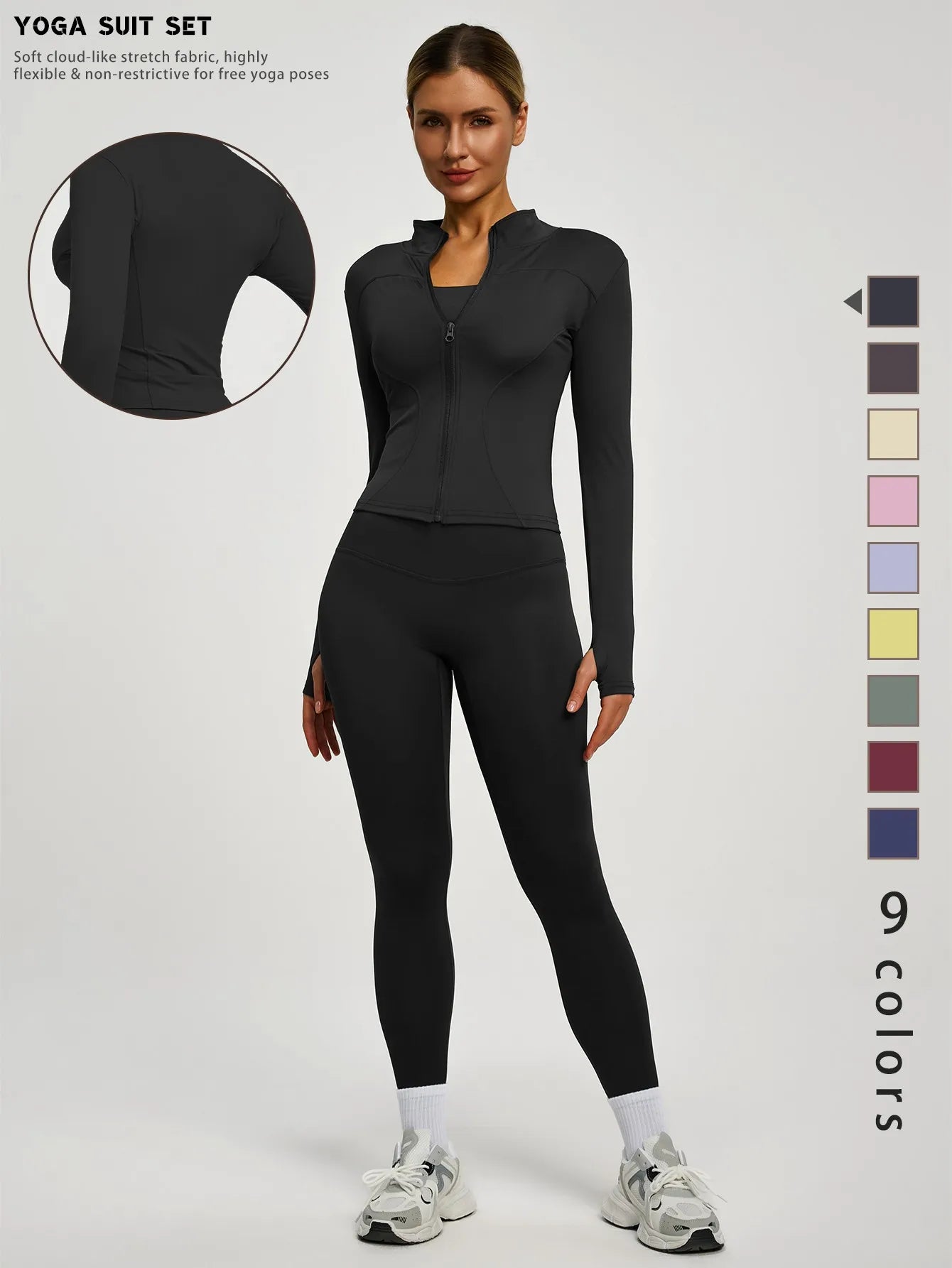 Fitfemme 2Pcs Women's Spring Yoga Sport Suit High Waist Legging Jacket Lifting Running Pants Outdoor Set