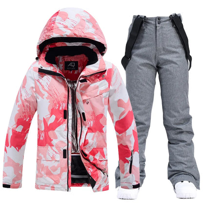 Fashion, Waterproof Snow Suit Sets for Women, Snowboarding Clothing, Ski Costumes, Winter Wear, Jacket Strap Pant for Girl's