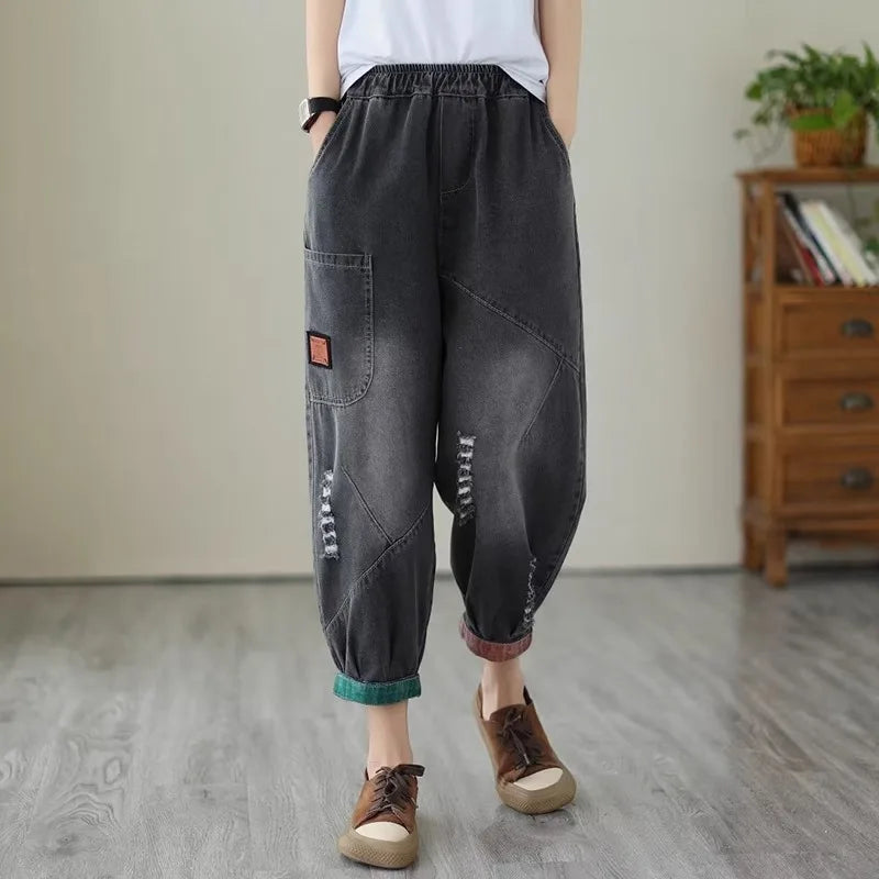 Loose Harlan Jeans Women's Denim Pants Middle-Aged Mom Trendy plus Size.