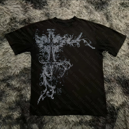 Retro Classic Gothic Style T-shirt Print Oversized Shirt High Street Shirts Gothic Round Neck Cotton Tops New Mens Women T Shirt