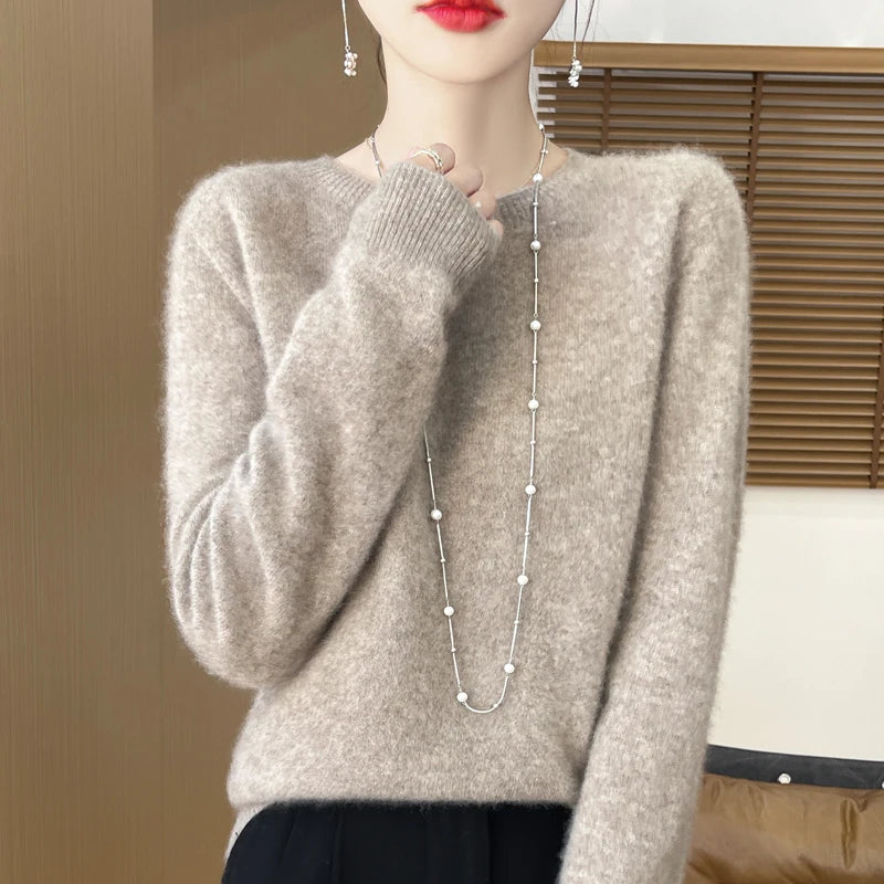 Women 100% Merino Wool Sweater New Fashion O-Neck Pullover Tops Basic Jumper Autumn Winter Woman Cashmere Sweater Knitted Blouse