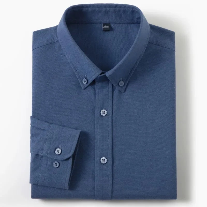 Men's Slim-Fit Oxford Cotton Shirt: Long Sleeves, Casual Breathable Fabric, Exquisite Craftsmanship, Brand with OEM Processing