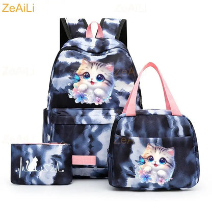 3pcs White Puppy Maltese Dog Colorful Backpack with Lunch Bag for Women Student Teenagers Rucksack Casual School Bags Sets