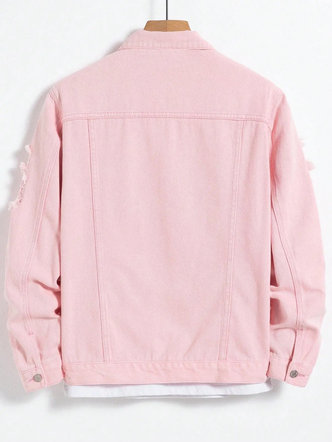 Men's denim jacket for spring and autumn. Pink ripped denim jacket. Daily casual. Fashionable and trendy.