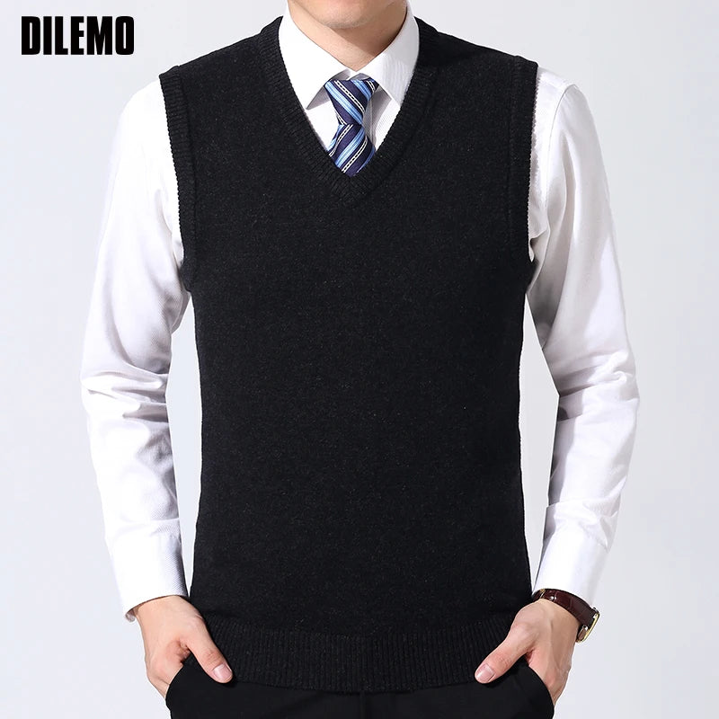 2026 New Fashion Brand Sweater Man Pullovers Vest Slim Fit Jumpers Knitwear Sleeveless Winter
