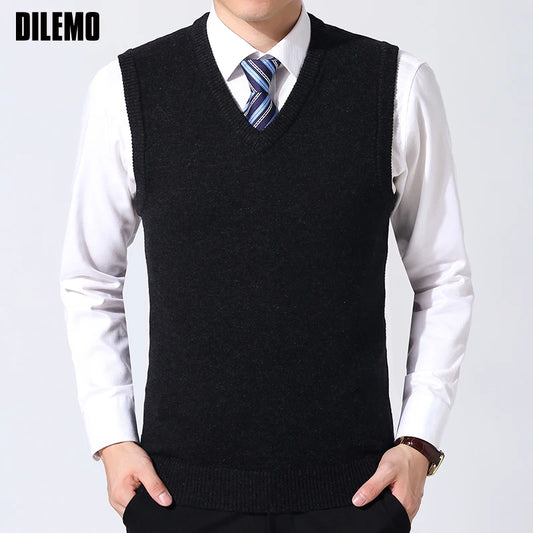 2026 New Fashion Brand Sweater Man Pullovers Vest Slim Fit Jumpers Knitwear Sleeveless Winter