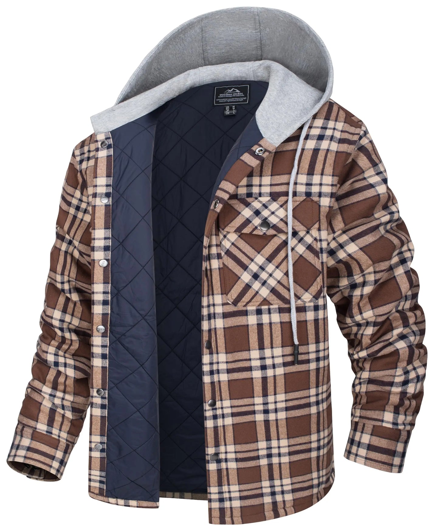 MAGCOMSEN Men's Hooded Flannel Jacket Cotton Autumn Winter Warm Coat Long Sleeve Plaid Shirt