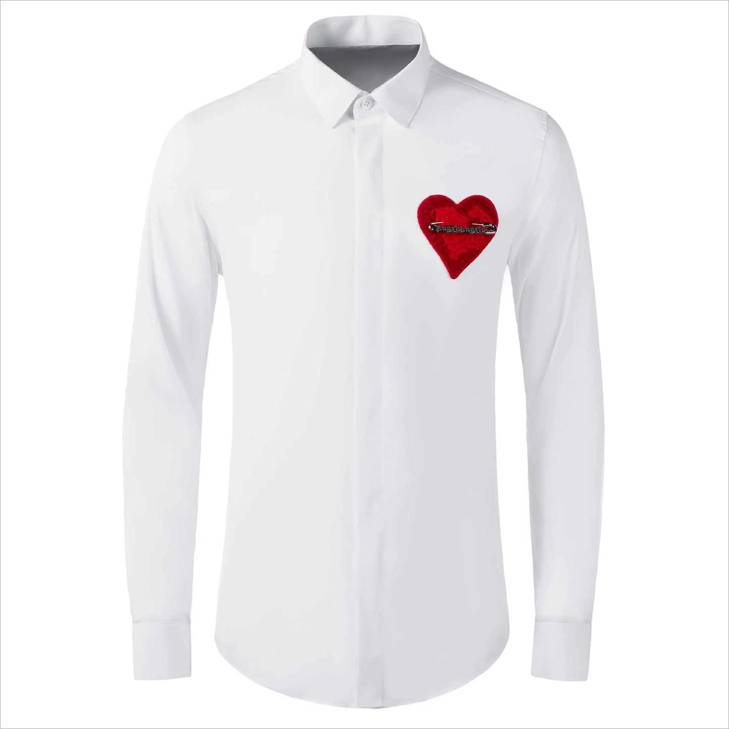 Brand Knitted Love Embroidery Shirt Men Trend Long Sleeved Men Shirt Luxury Social Banquet Party Shirts Streetwear Men Clothing