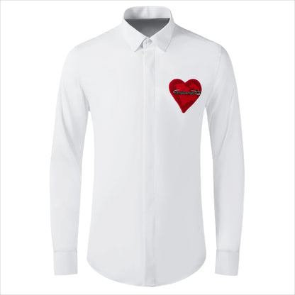 Brand Knitted Love Embroidery Shirt Men Trend Long Sleeved Men Shirt Luxury Social Banquet Party Shirts Streetwear Men Clothing
