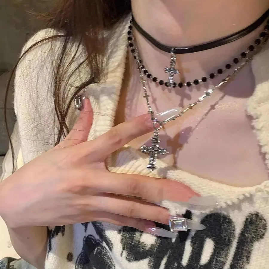 Personalized Punk Star Heart Cross Chain Double Layer Necklace For Men Women Y2K Fashion Trend Rock Party Grunge EMO Accessories