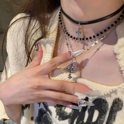 Personalized Punk Star Heart Cross Chain Double Layer Necklace For Men Women Y2K Fashion Trend Rock Party Grunge EMO Accessories