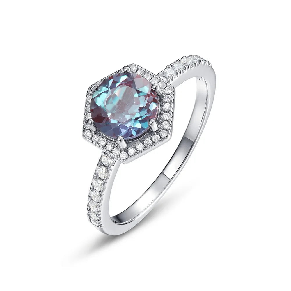 ALLNOEL 925 Sterling Silver Color Change Alexandrite Ring For Women Luxury Engagement Wedding Band Fine Jewelry