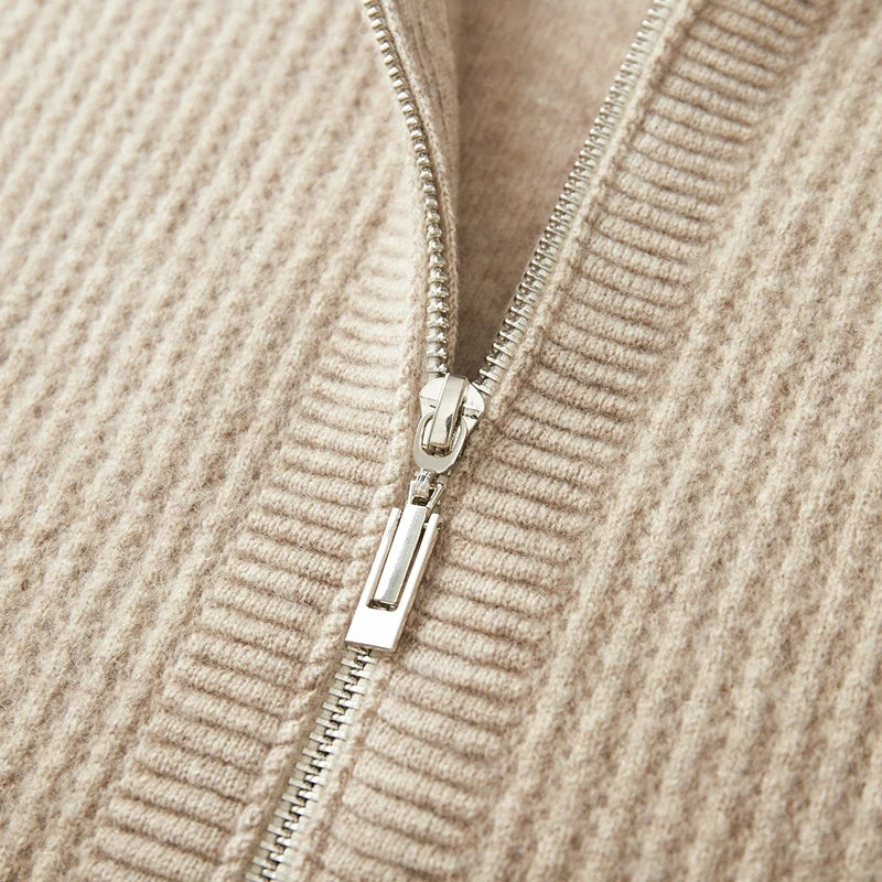 New Men's Thick Zipper Hoodie Cardigan100% Merino Wool Knitted Sweater Casual Loose Autumn/Winter Warm Hoodie Long Sleeve Jacket