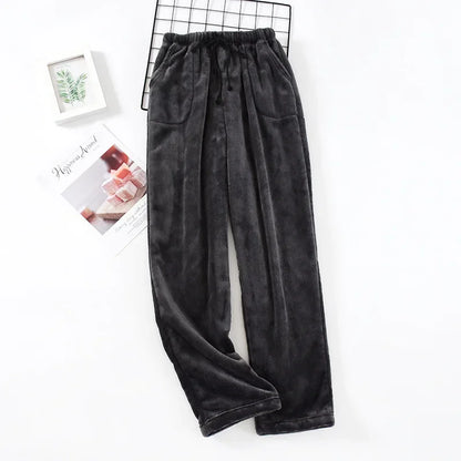 Autumn and Winter Thickened Flannel Pajama Bottoms Pants Men's Thickened Coral Fleece Loose Large Size Warm Homewear Pants