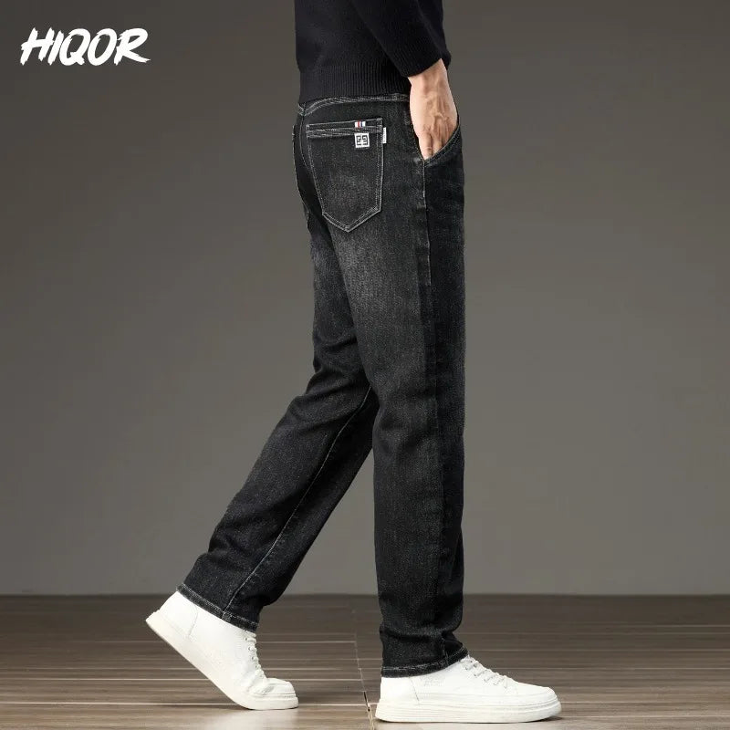 HIQOR New In Korean Men's Casual Long Jeans Classic Man Straight Denim Wide-leg Pants Solid Baggy Trousers Fashion Business Jean