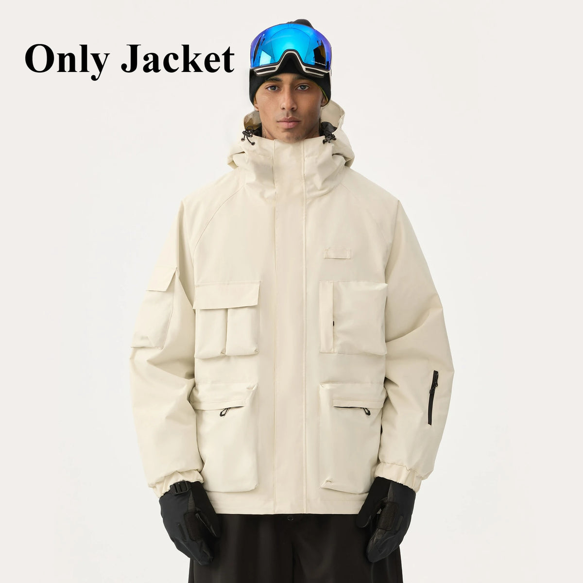 Unisex American Cargo Ski Jacket Loose Multi-Pocket Snow Coat Windproof Waterproof Warm Hooded Snowboard Jacket Men Women Skiing
