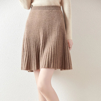 Women's Wave Short Skirt 100% Merino Wool Mini Skirts Autumn Winter Sweater Umbrella Skirt High Waist Stretch Sweet Knit Dresses