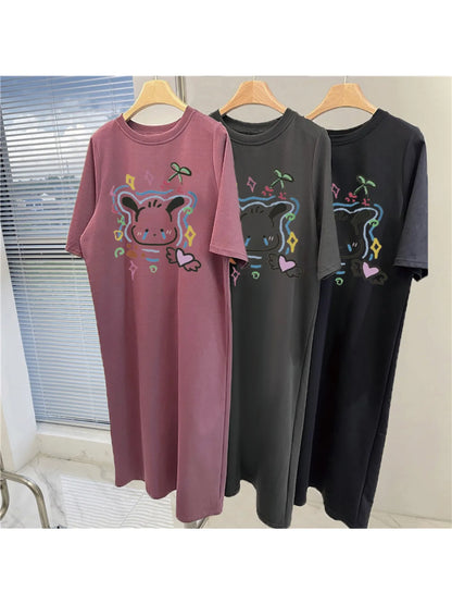 T-shirt Dress for Women in Summer Loose Casual Lazy Style Super Long Lazy Skirt A-line Long Skirt