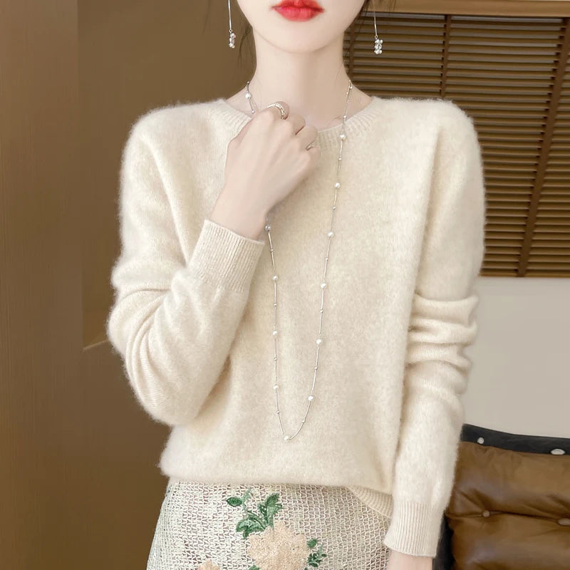 Women 100% Merino Wool Sweater New Fashion O-Neck Pullover Tops Basic Jumper Autumn Winter Woman Cashmere Sweater Knitted Blouse