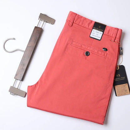Thin Summer Solid Color Suit Pants Men Straight Style Clothes Red Business Trousers Men Dress Office 2021