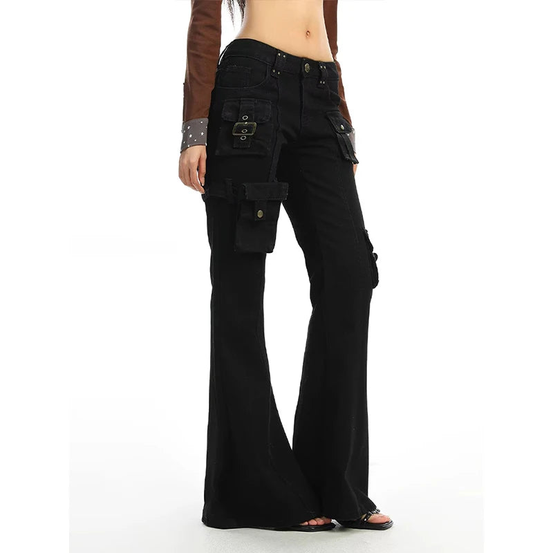 American Sle Spicy Girl Micro Flared Workwear Jeans Women Design Casual Versatile Slimming Floor-Length Pants INS
