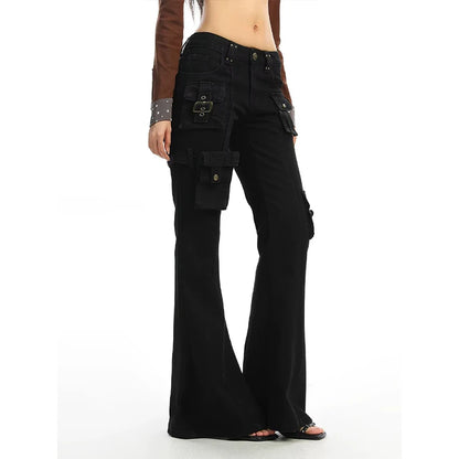 American Sle Spicy Girl Micro Flared Workwear Jeans Women Design Casual Versatile Slimming Floor-Length Pants INS