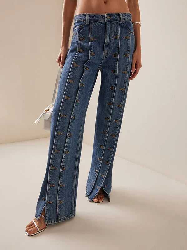 Women's Spring Autumn Stylish Button Jeans Pants 2025 New Vintage Denim Long Vintage Trousers Woman Bottoms Clothes for Ladies
